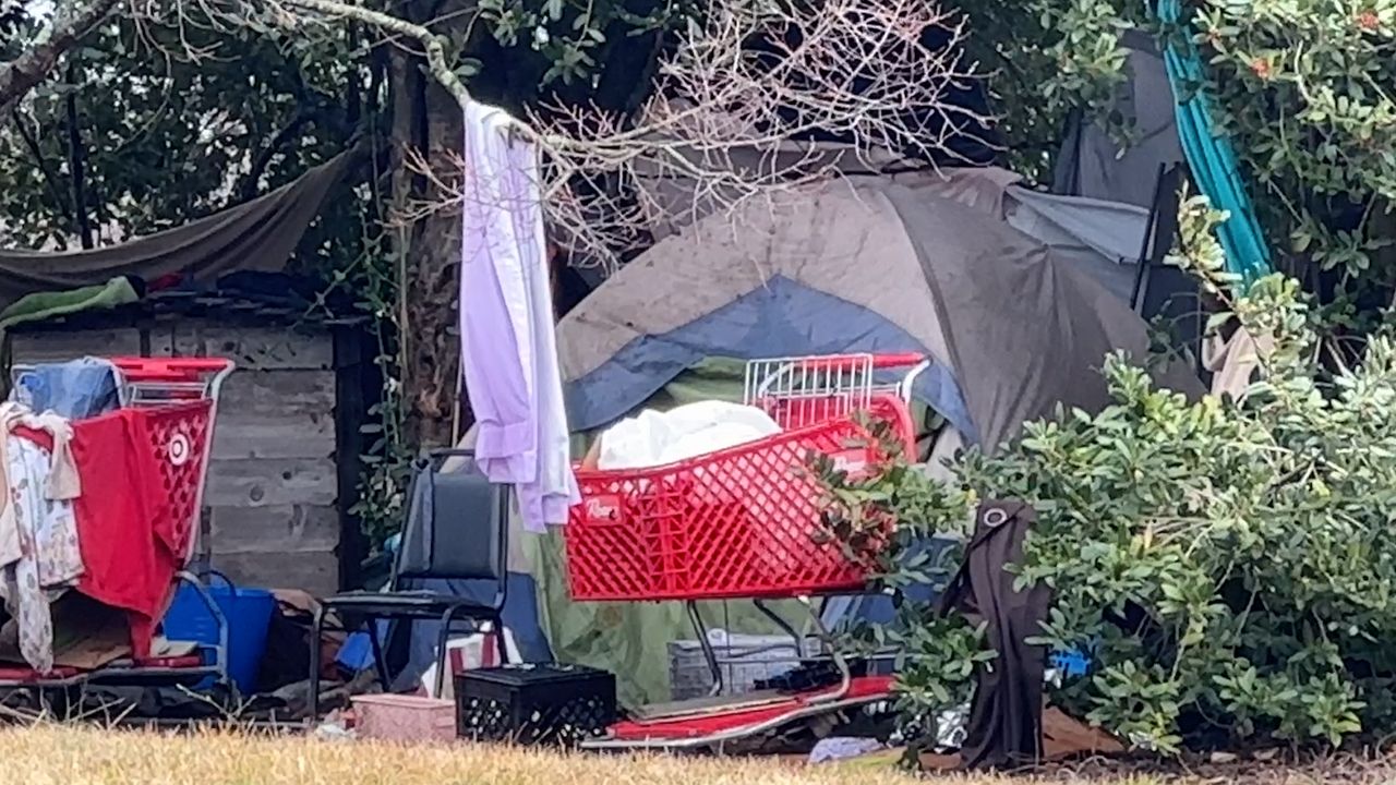 Homeless camp along the highway in Greensboro.